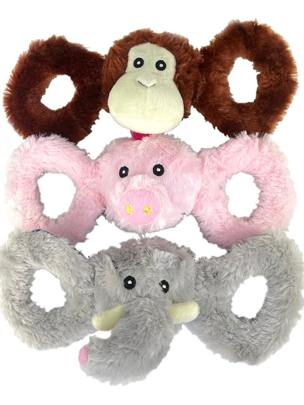 Tug-A-Mal Plush Elephant, Monkey and Pig Plush Dog Toys - 3